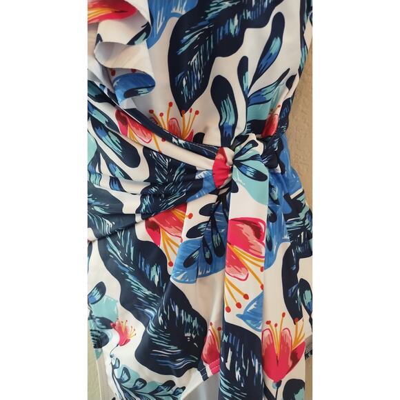 Ladies One Piece Swimsuit Large Blue Pink Floral women’s swimsuit - Picture 2 of 9